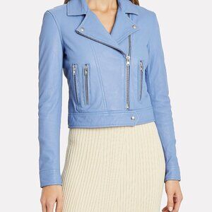 IRO HARTLEY LEATHER MOTO JACKET IN BLUE-LT